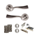 Old English Richmond Door Handle Pack (Euro Lock Set - 3" CE Sashlock, 4" Slim Knuckle Hinges x2) - Matt Gun Metal