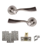 Old English Richmond Door Handle Pack (Latch Set - 2.5" CE Latch, 4" Fire Rated Hinges x3) - Matt Gun Metal