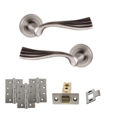 Old English Richmond Door Handle Pack (Latch Set - 2.5" CE Latch, 4" Fire Rated Hinges x3) - Matt Gun Metal