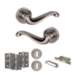 Atlantic Old English Colchester Door Handle Pack (3 Lever Lock Set - 2.5" CE Sashlock, 3" Fire Rated Hinges x3) - Matt Gun Metal