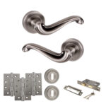 Atlantic Old English Colchester Door Handle Pack (3 Lever Lock Set - 2.5" CE Sashlock, 4" Fire Rated Hinges x3) - Matt Gun Metal