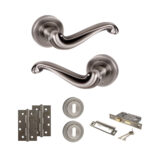 Atlantic Old English Colchester Door Handle Pack (3 Lever Lock Set - 3" CE Sashlock, 4" Slim Knuckle Hinges x2) - Matt Gun Metal