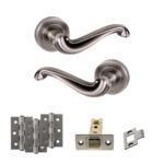 Atlantic Old English Colchester Door Handle Pack (Latch Set - 2.5" CE Latch, 3" Fire Rated Hinges x3) - Matt Gun Metal