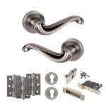 Atlantic Old English Colchester Door Handle Pack (Euro Lock Set - 2.5" CE Sashlock, 3" Fire Rated Hinges x3) - Matt Gun Metal