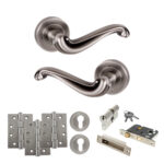 Atlantic Old English Colchester Door Handle Pack (Euro Lock Set - 2.5" CE Sashlock, 4" Fire Rated Hinges x3) - Matt Gun Metal