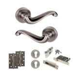 Atlantic Old English Colchester Door Handle Pack (Euro Lock Set - 2.5" CE Sashlock, 4" Slim Knuckle Hinges x2) - Matt Gun Metal