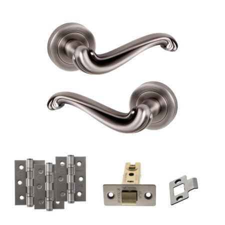 Atlantic Old English Colchester Door Handle Pack (Latch Set - 3" CE Latch, 3" Fire Rated Hinges x3) - Matt Gun Metal