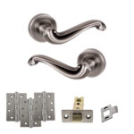 Atlantic Old English Colchester Door Handle Pack (Latch Set - 3" CE Latch, 4" Fire Rated Hinges x3) - Matt Gun Metal