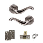 Atlantic Old English Colchester Door Handle Pack (Latch Set - 3" CE Latch, 4" Slim Knuckle Hinges x2) - Matt Gun Metal