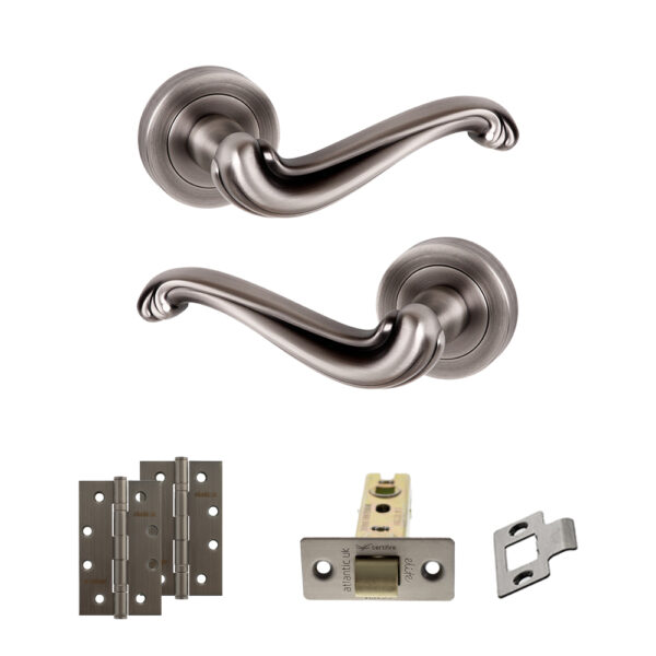 Atlantic Old English Colchester Door Handle Pack (Latch Set - 3" CE Latch, 4" Slim Knuckle Hinges x2) - Matt Gun Metal