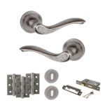 Atlantic Old English Warwick Door Handle Pack (3 Lever Lock Set - 3" CE Sashlock, 3" Fire Rated Hinges x3) - Distressed Silver