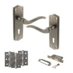 Old English Warwick Door Handle Pack (3 Lever Lock Set - 3" CE Sashlock, 3" Fire Rated Hinges x3) - Matt Gun Metal