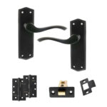 Old English Warwick Door Handle Pack (Latch Set - 2.5" CE Latch, 4" Slim Knuckle Hinges x2) - Matt Black