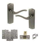 Old English Warwick Door Handle Pack (Latch Set - 2.5" CE Latch, 4" Fire Rated Hinges x3) - Matt Gun Metal