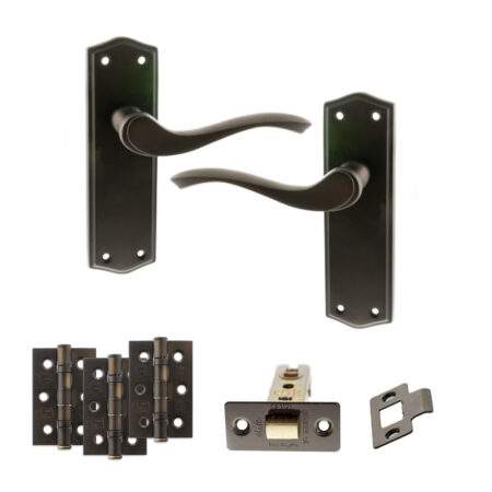 Old English Warwick Door Handle Pack (Latch Set - 2.5" CE Latch, 3" Fire Rated Hinges x3) - Urban Dark Bronze