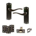 Old English Warwick Door Handle Pack (Latch Set - 3" CE Latch, 3" Fire Rated Hinges x3) - Urban Dark Bronze
