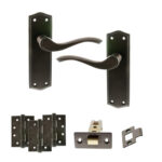 Old English Warwick Door Handle Pack (Latch Set - 2.5" CE Latch, 4" Fire Rated Hinges x3) - Urban Dark Bronze
