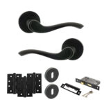 Old English Warwick Door Handle Pack (3 Lever Lock Set - 2.5" CE Sashlock, 4" Fire Rated Hinges x3) - Matt Black