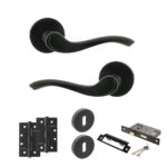 Old English Warwick Door Handle Pack (3 Lever Lock Set - 3" CE Sashlock, 4" Slim Knuckle Hinges x2) - Matt Black