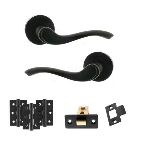 Old English Warwick Door Handle Pack (Latch Set - 2.5" CE Latch, 3" Fire Rated Hinges x3) - Matt Black