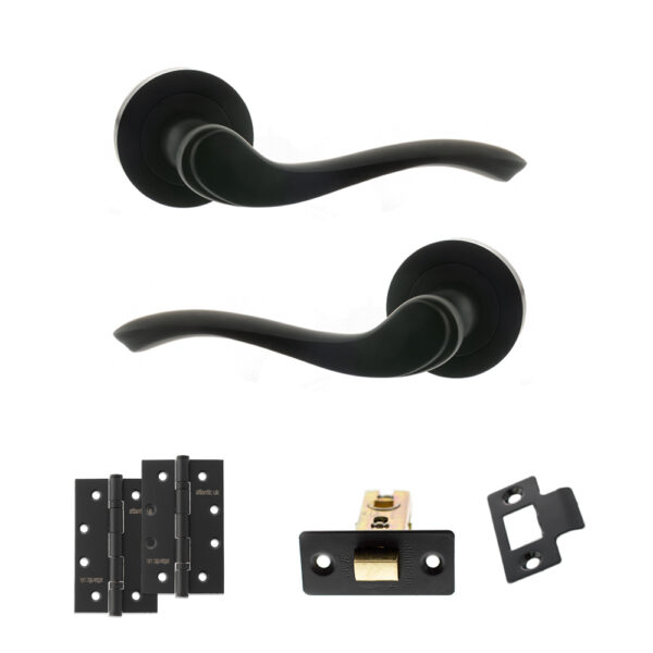 Old English Warwick Door Handle Pack (Latch Set - 2.5" CE Latch, 4" Slim Knuckle Hinges x2) - Matt Black