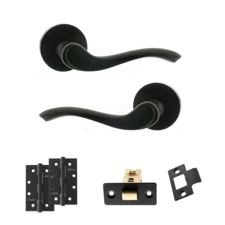 Old English Warwick Door Handle Pack (Latch Set - 3" CE Latch, 4" Slim Knuckle Hinges x2) - Matt Black