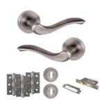 Old English Warwick Door Handle Pack (3 Lever Lock Set - 3" CE Sashlock, 3" Fire Rated Hinges x3) - Matt Gun Metal