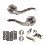 Old English Warwick Door Handle Pack (Euro Lock Set - 3" CE Sashlock, 3" Fire Rated Hinges x3) - Matt Gun Metal
