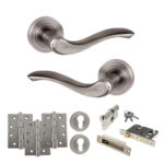 Old English Warwick Door Handle Pack (Euro Lock Set - 3" CE Sashlock, 4" Fire Rated Hinges x3) - Matt Gun Metal