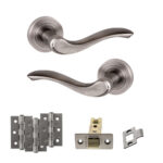 Old English Warwick Door Handle Pack (Latch Set - 3" CE Latch, 3" Fire Rated Hinges x3) - Matt Gun Metal