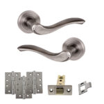 Old English Warwick Door Handle Pack (Latch Set - 2.5" CE Latch, 4" Fire Rated Hinges x3) - Matt Gun Metal