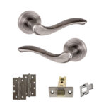 Atlantic Old English Warwick Door Handle Pack (Latch Set - 2.5" CE Latch, 4" Slim Knuckle Hinges x2) - Matt Gun Metal