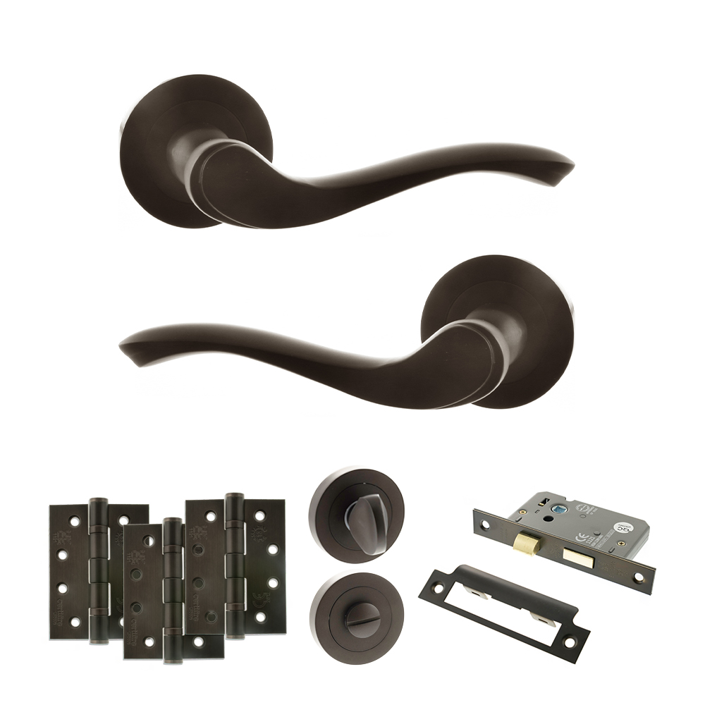 ADPOE178UDB11_OLD-ENGLISH-WARWICK-URBAN-DARK-BRONZE.jpg Atlantic Old English Warwick Door Handle Pack (Bathroom Set - 3" CE Bathroom Lock, 4" Fire Rated Hinges x3) - Urban Dark Bronze - Image 1