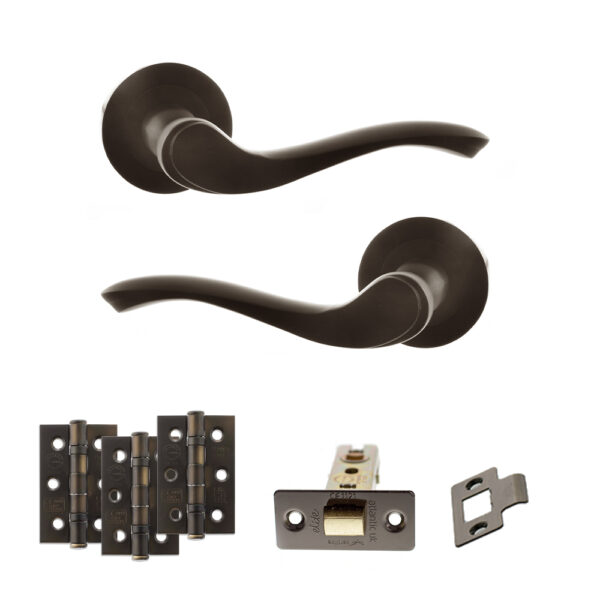 Atlantic Old English Warwick Door Handle Pack (Latch Set - 2.5" CE Latch, 3" Fire Rated Hinges x3) - Urban Dark Bronze