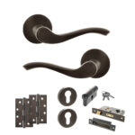 Atlantic Old English Warwick Door Handle Pack (Euro Lock Set - 3" CE Sashlock, 4" Slim Knuckle Hinges x2) - Urban Dark Bronze