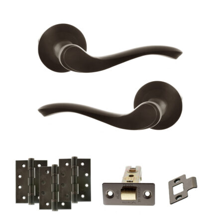 Atlantic Old English Warwick Door Handle Pack (Latch Set - 2.5" CE Latch, 4" Fire Rated Hinges x3) - Urban Dark Bronze