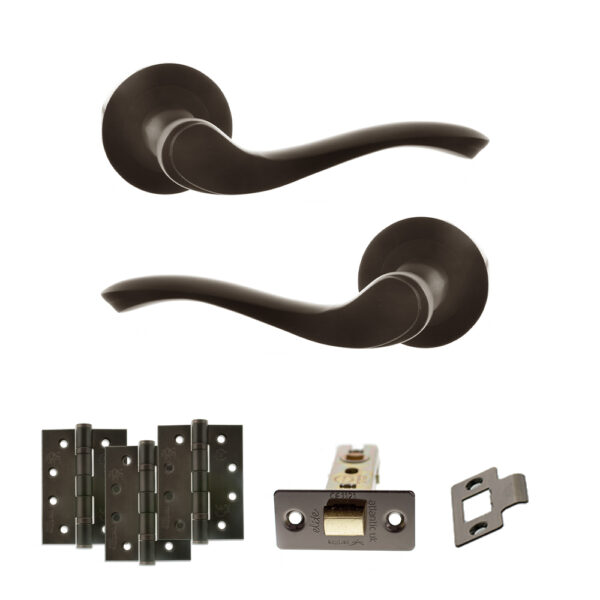 Atlantic Old English Warwick Door Handle Pack (Latch Set - 2.5" CE Latch, 4" Fire Rated Hinges x3) - Urban Dark Bronze