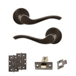 Atlantic Old English Warwick Door Handle Pack (Latch Set - 3" CE Latch, 4" Slim Knuckle Hinges x2) - Urban Dark Bronze