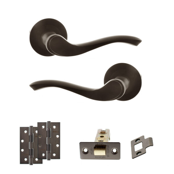Atlantic Old English Warwick Door Handle Pack (Latch Set - 3" CE Latch, 4" Slim Knuckle Hinges x2) - Urban Dark Bronze