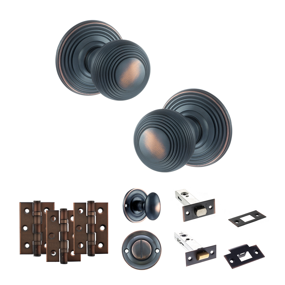 ADPOE50RMKAC60_OLD-ENGLISH-RIPON-ANTIQUE-COPPER.jpg Atlantic Old English Ripon Door Knob Pack (Bathroom Set - 3" Deadbolt, 3" Fire Rated Hinges x3) - Antique Copper - Image 1