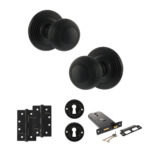 Old English Ripon Door Knob Pack (Lock Set - Horizontal Sashlock, 4" Slim Knuckle Hinges x2) - Matt Black