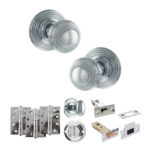 Old English Ripon Door Knob Pack (Bathroom Set - 4" Deadbolt, 4" Fire Rated Hinges x3) - Polished Chrome