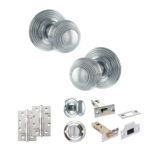 Old English Ripon Door Knob Pack (Bathroom Set - 4" Deadbolt, 4" Slim Knuckle Hinges x2) - Polished Chrome