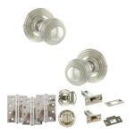 Old English Ripon Door Knob Pack (Bathroom Set - 4" Deadbolt, 4" Fire Rated Hinges x3) - Polished Nickel