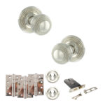 Old English Ripon Door Knob Pack (Lock Set - Horizontal Sashlock, 4" Fire Rated Hinges x3) - Polished Nickel