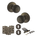 Atlantic Old English Ripon Door Knob Pack (Lock Set - Horizontal Sashlock, 3" Fire Rated Hinges x3) - Urban Bronze