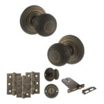 Atlantic Old English Ripon Door Knob Pack (Lock Set - Horizontal Bathlock, 3" Fire Rated Hinges x3) - Urban Bronze