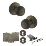 Atlantic Old English Ripon Door Knob Pack (Lock Set - Horizontal Sashlock, 4" Fire Rated Hinges x3) - Urban Bronze