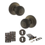 Atlantic Old English Ripon Door Knob Pack (Lock Set - Horizontal Sashlock, 4" Slim Knuckle Hinges x2) - Urban Bronze