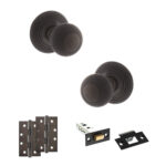 Atlantic Old English Ripon Door Knob Pack (Latch Set - 4" HD Latch, 4" Slim Knuckle Hinges x2) - Urban Dark Bronze
